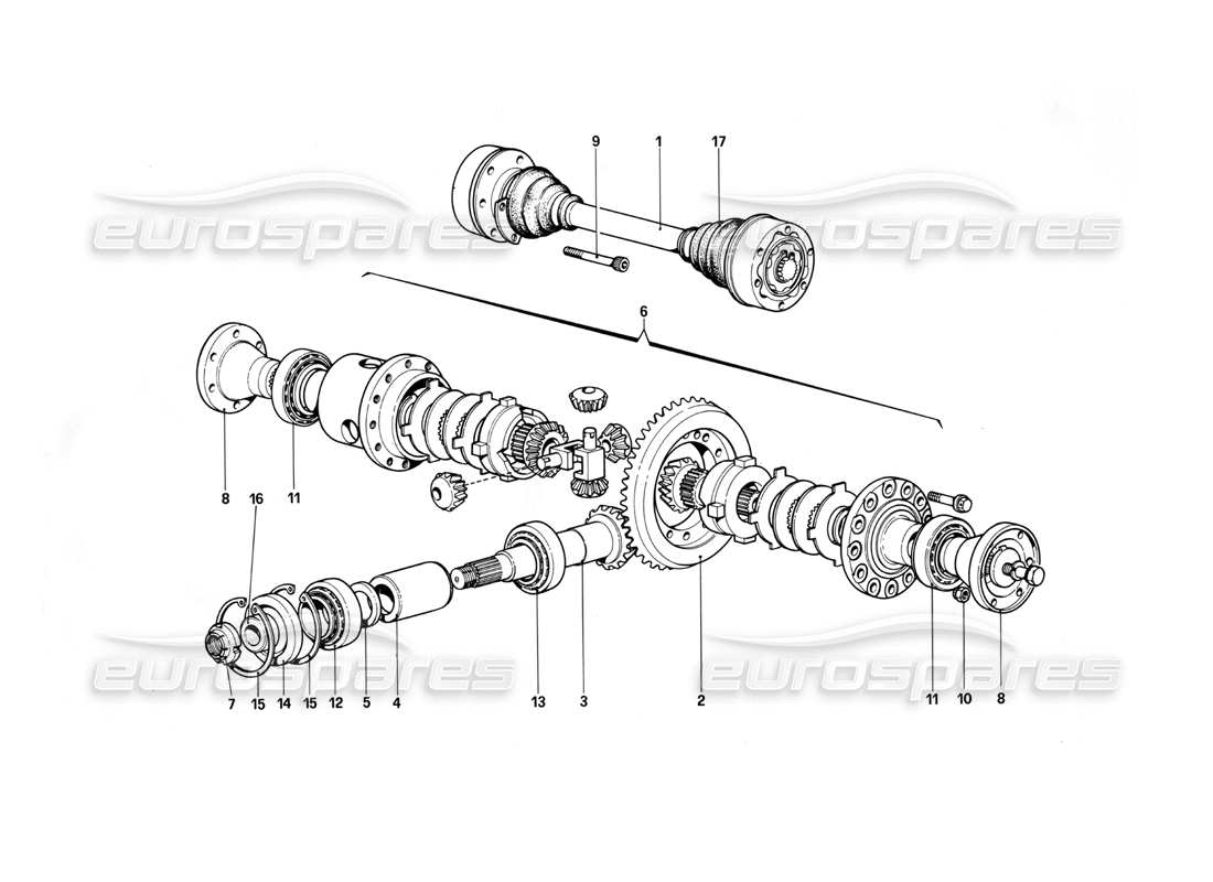 ferrari 412 (mechanical) arbres de différentiel et d'essieu schéma des pièces