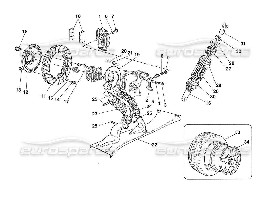 ferrari 355 challenge (1999) freins - amortisseurs - prises d'air arrière - roues schéma des pièces