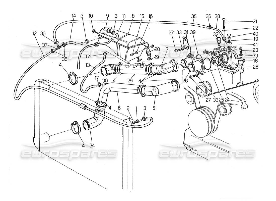 maserati 2.24v schéma des pièces des tuyaux de refroidissement du moteur et du thermostat