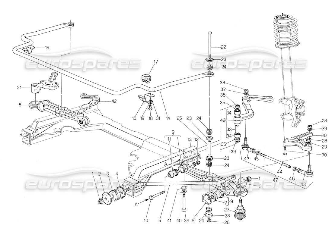 maserati biturbo spider schéma des pièces de la suspension avant