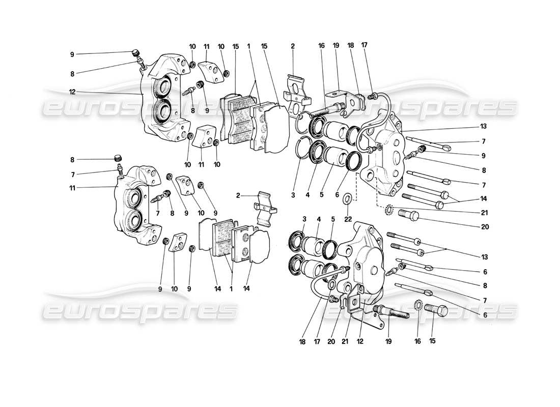 ferrari 412 (mechanical) étriers pour freins avant et arrière schéma des pièces