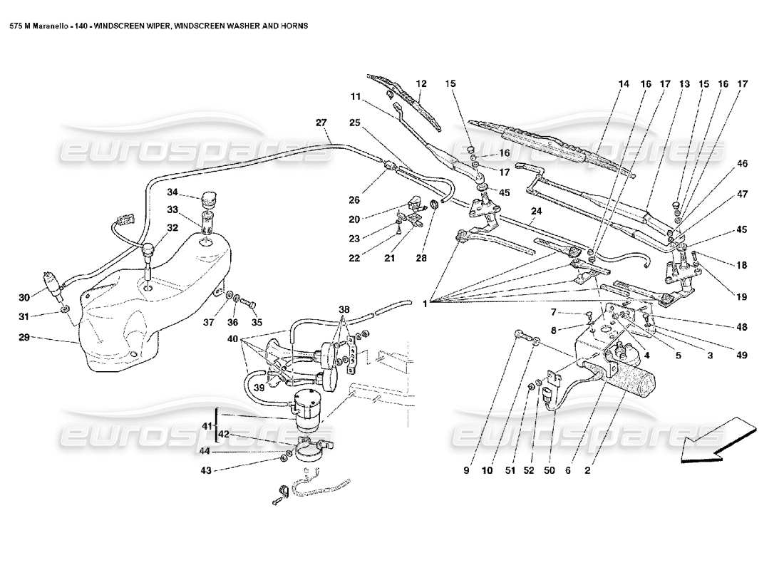 ferrari 575m maranello essuie-glace, rondelle glace et klaxons schéma des pièces