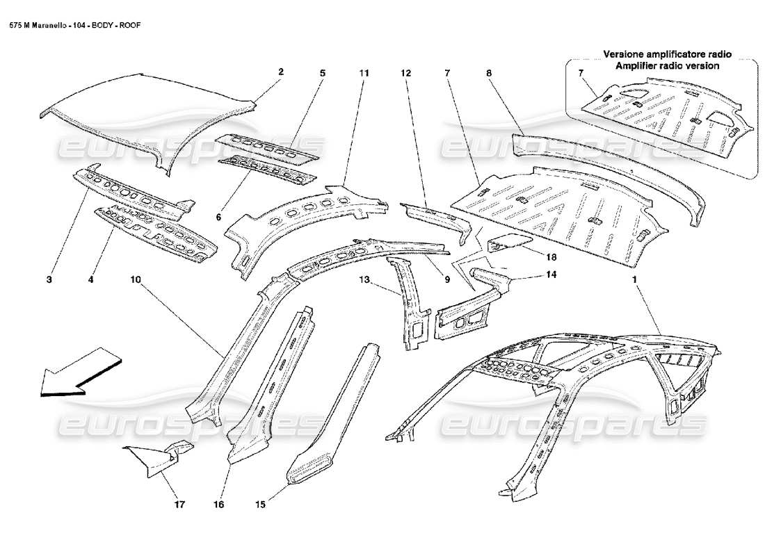 ferrari 575m maranello diagramme des pièces du toit de la carrosserie