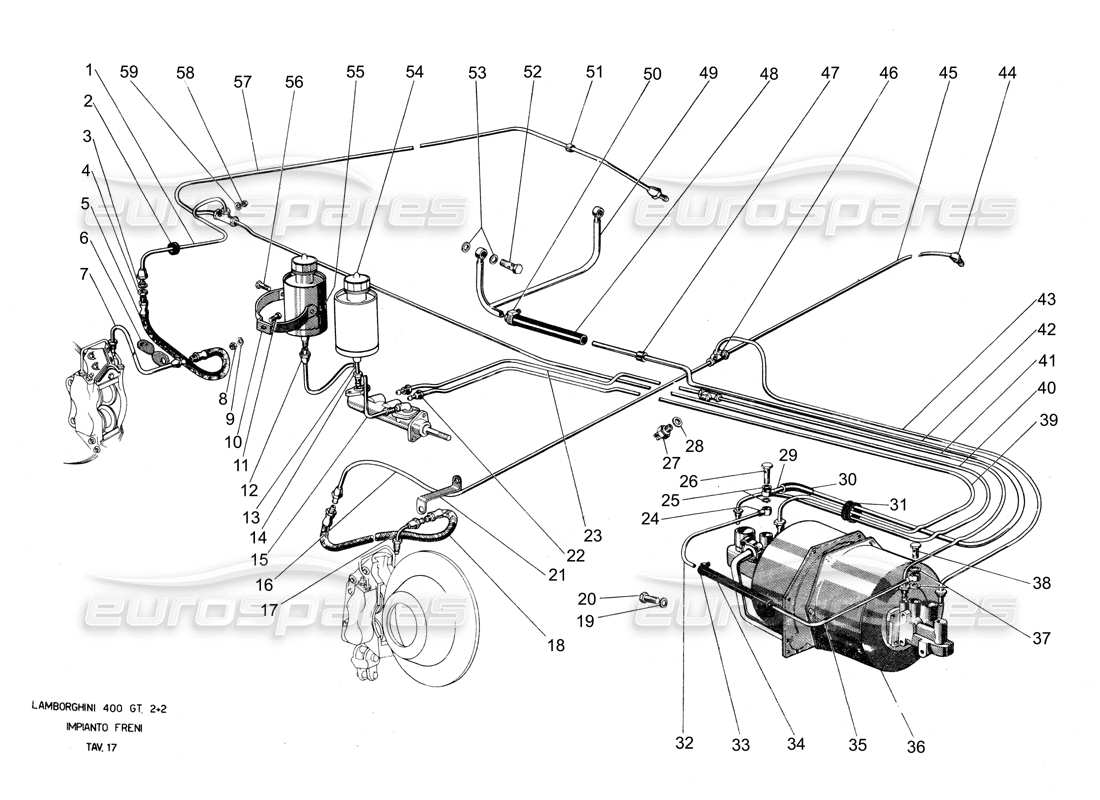 lamborghini 400 gt système de freinage schéma des pièces