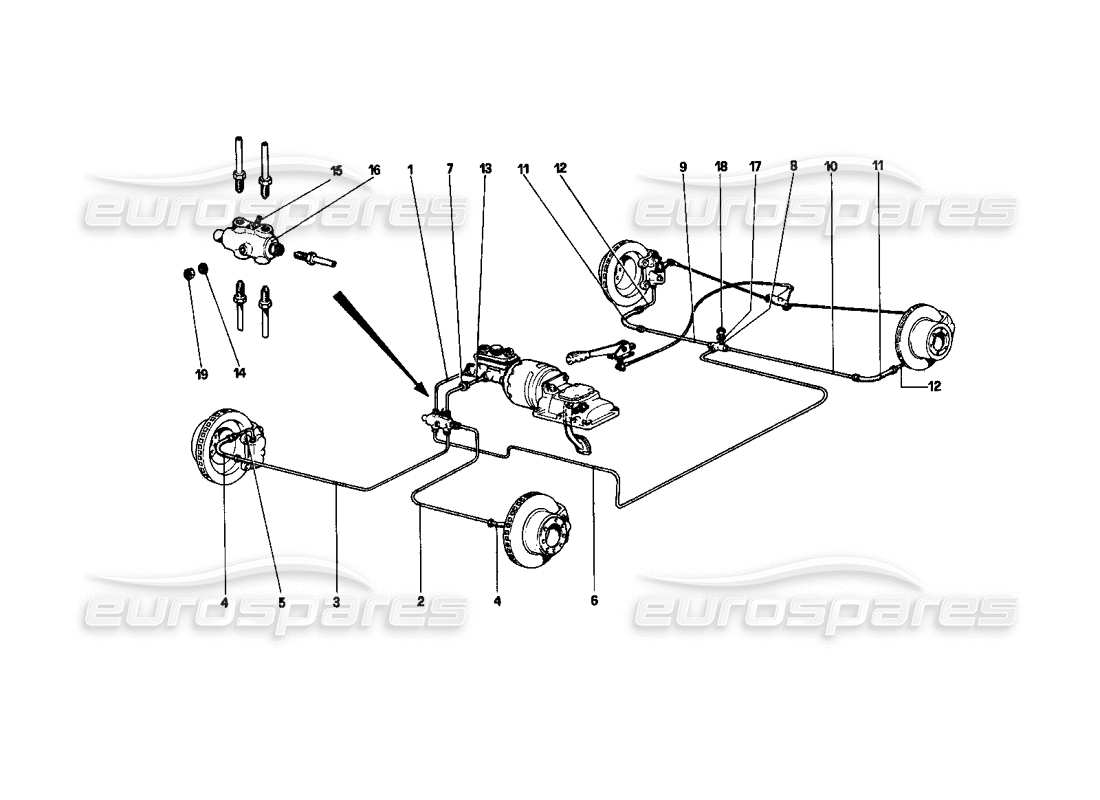 ferrari 208 turbo (1982) système de freinage schéma des pièces