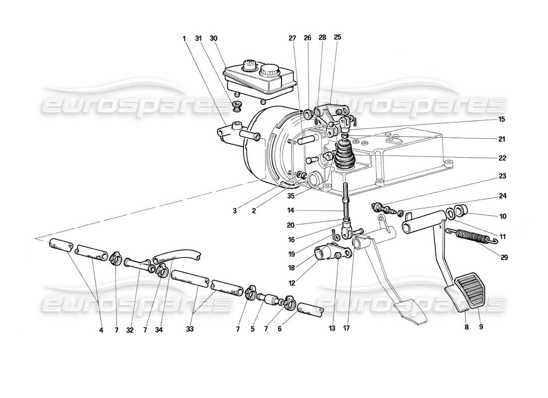 ferrari testarossa (1990) schéma des pièces du système hydraulique de freinage