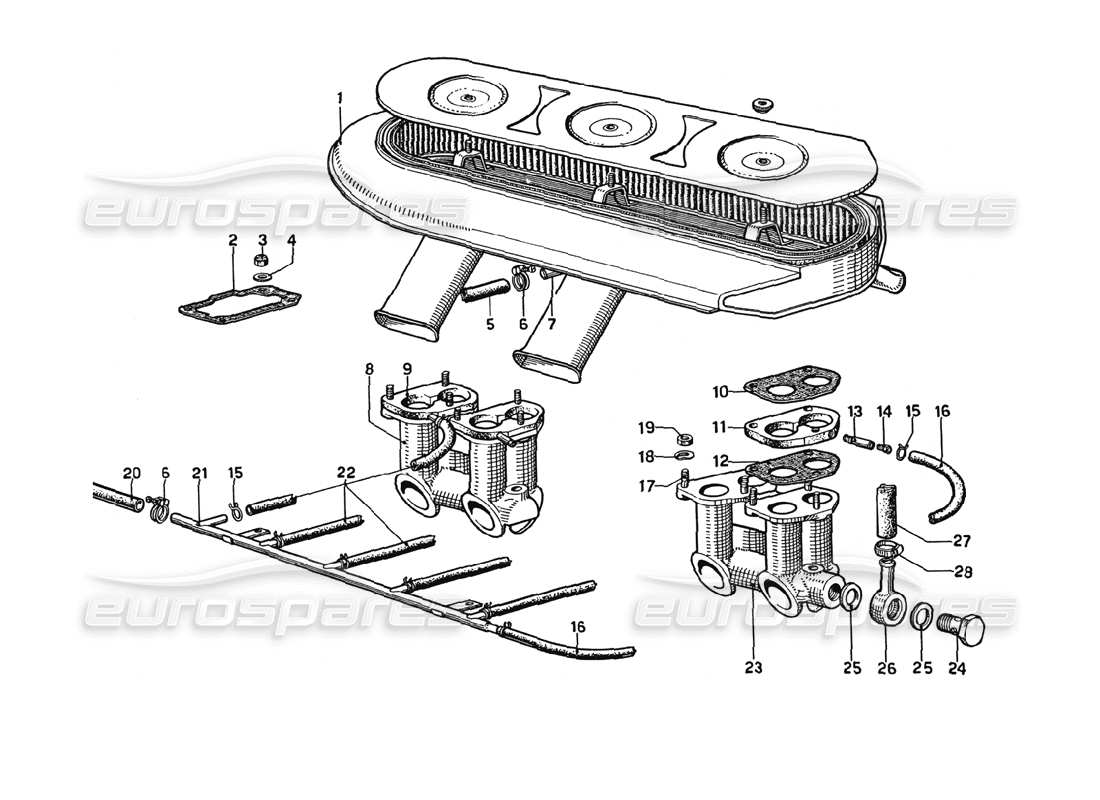 ferrari 275 gtb4 filtre à air - collecteurs - schéma des pièces de soufflage