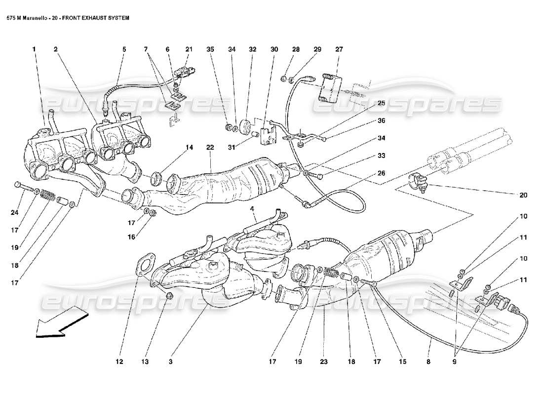 ferrari 575m maranello système d'échappement avant schéma des pièces