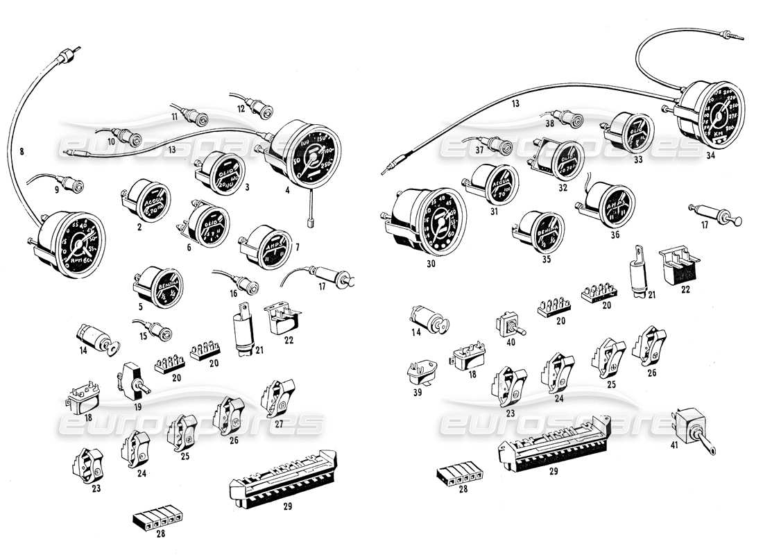maserati mistral 3.7 diagramme des pièces des instruments du tableau de bord