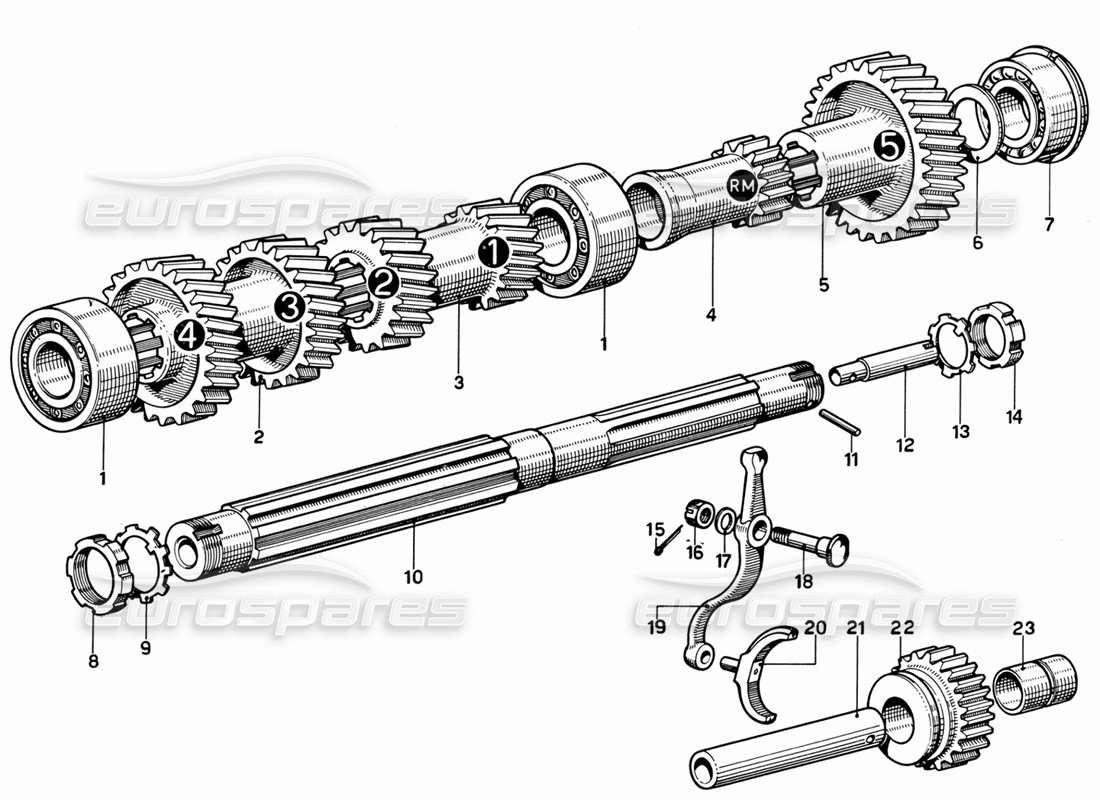 ferrari 365 gt 2+2 (mechanical) schéma des pièces de l'arbre intermédiaire