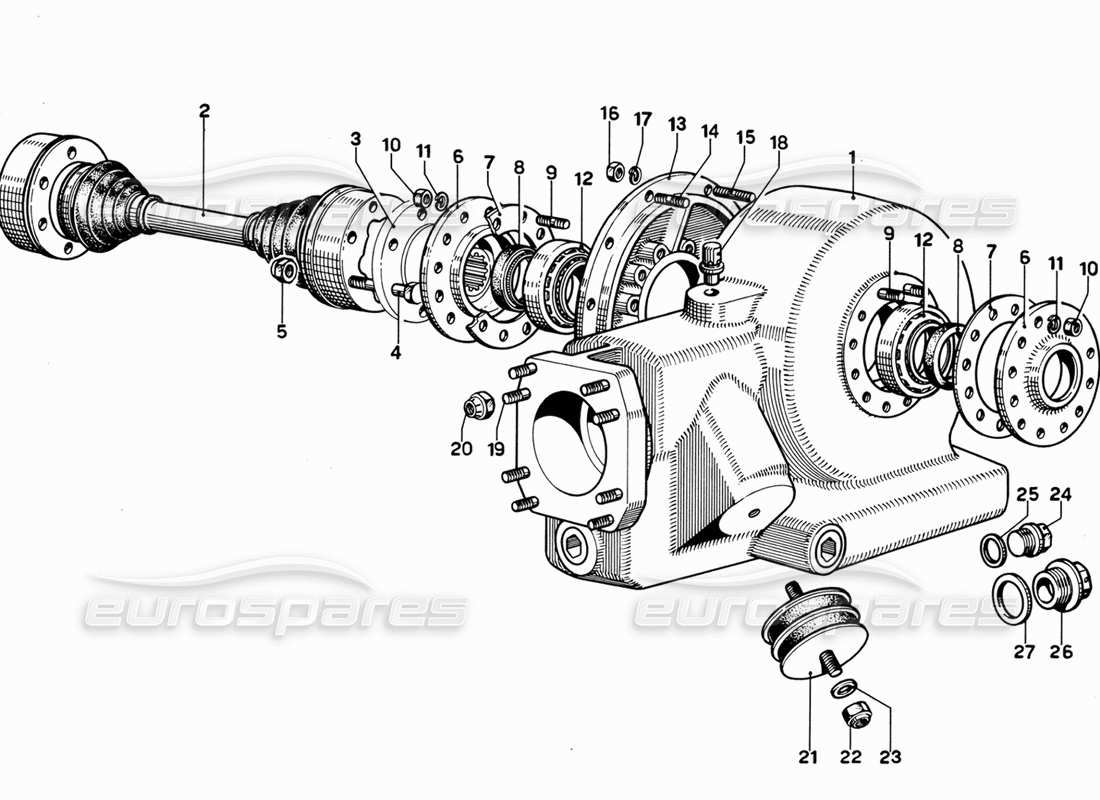 ferrari 365 gt 2+2 (mechanical) essieu arrière et schéma des pièces de l'essieu