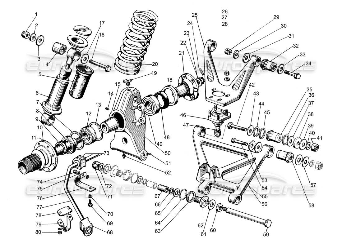 lamborghini espada suspension arrière et moyeu série i schéma des pièces