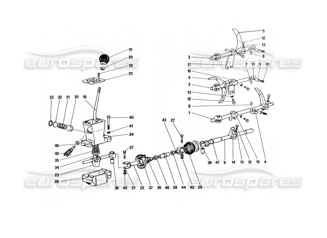 ferrari 512 bbi commandes de boîte de vitesses schéma des pièces