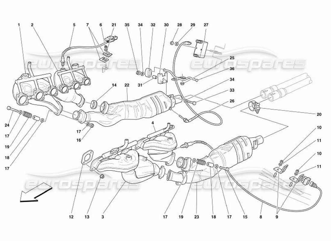 ferrari 575 superamerica système d'échappement avant schéma des pièces