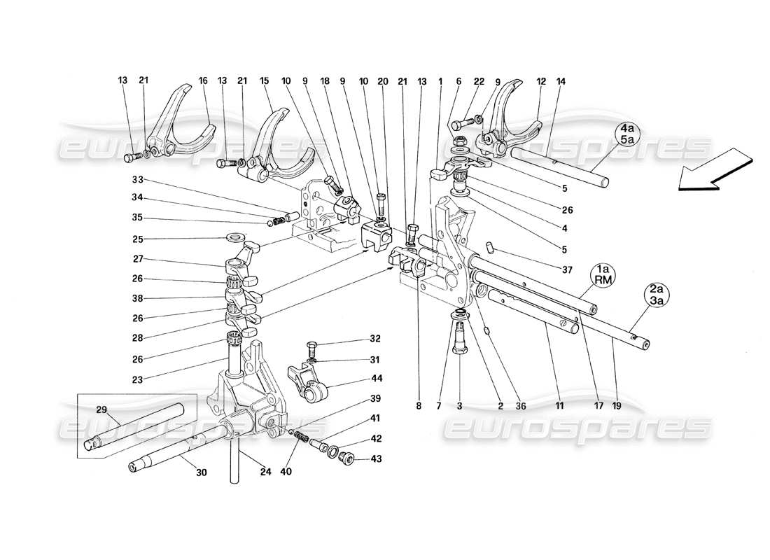 ferrari 348 (1993) tb / ts diagramme des pièces des commandes intérieures de la boîte de vitesses