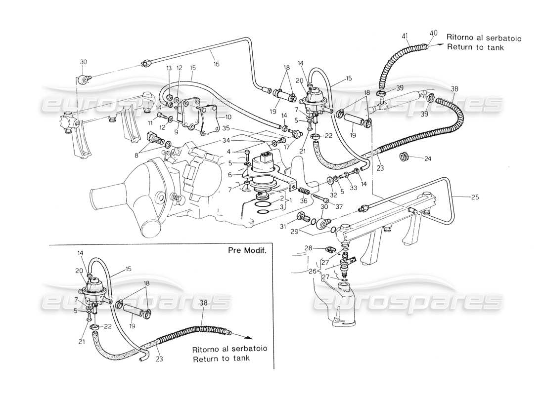 maserati biturbo spider système d'injection - schéma des pièces des accessoires