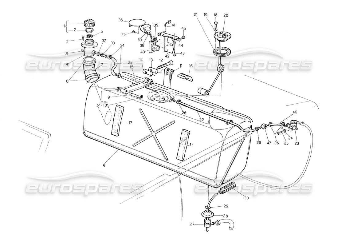 maserati biturbo spider réservoir d'essence schéma des pièces
