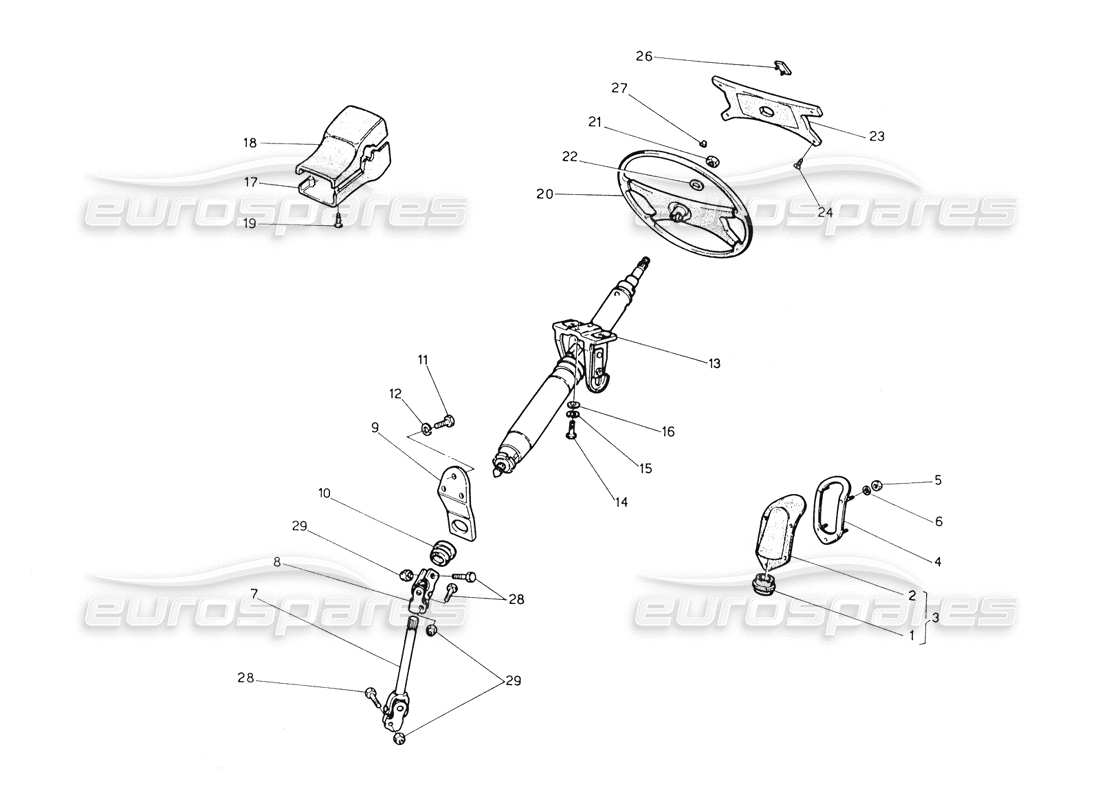 maserati biturbo spider diagramme des pièces de l'arbre de direction et de la roue