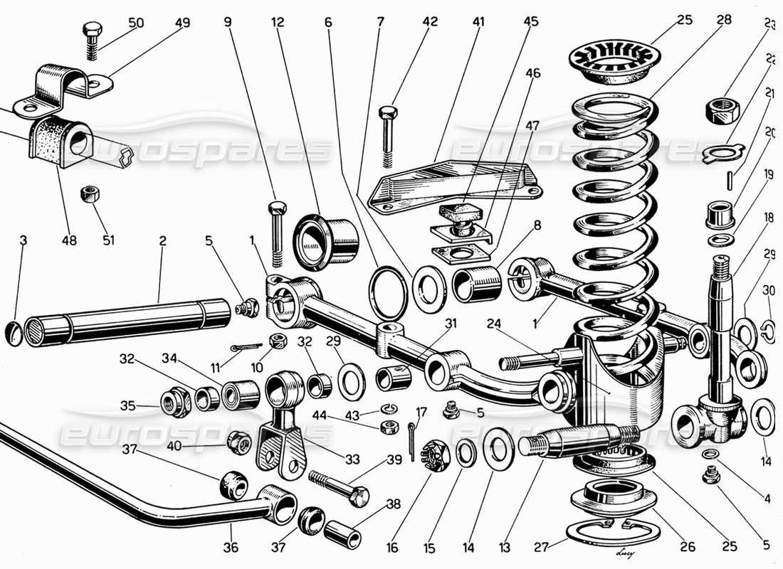 ferrari 330 gt 2+2 schéma des pièces des bras inférieurs de suspension de roue avant