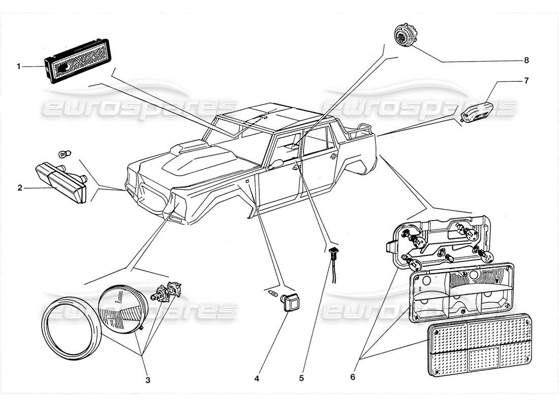 lamborghini lm002 (1988) lampes et indicateurs schéma des pièces