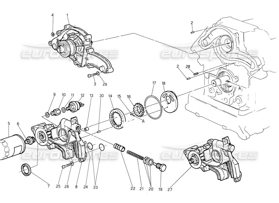 maserati biturbo spider pompe à eau - pompe à huile schéma des pièces
