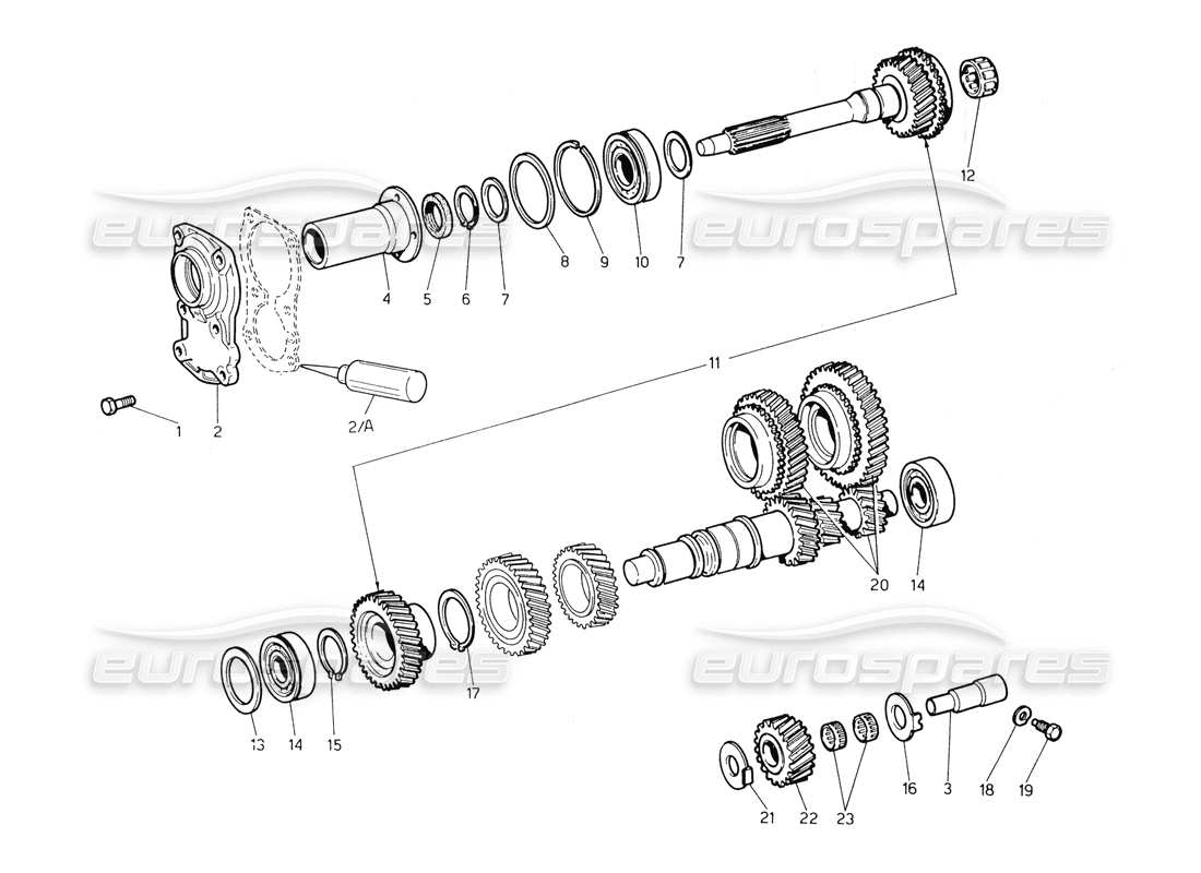 maserati biturbo spider transmission – schéma des pièces de l'arbre intermédiaire et de l'entraînement direct