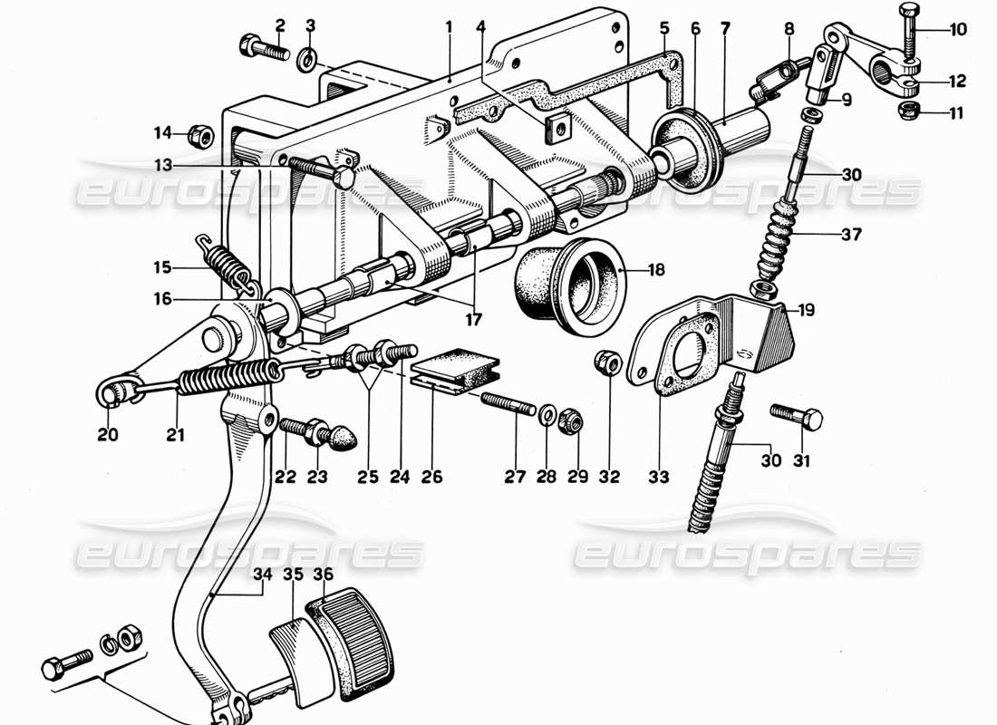 ferrari 365 gt 2+2 (mechanical) tableau de pédales - schéma des pièces de commande d'embrayage