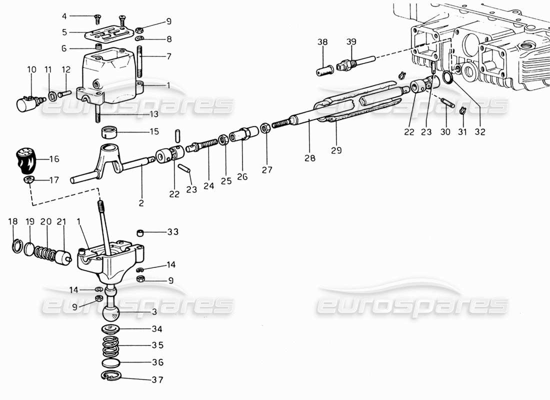 ferrari 206 gt dino (1969) commandes extérieures de la boîte de vitesses schéma des pièces