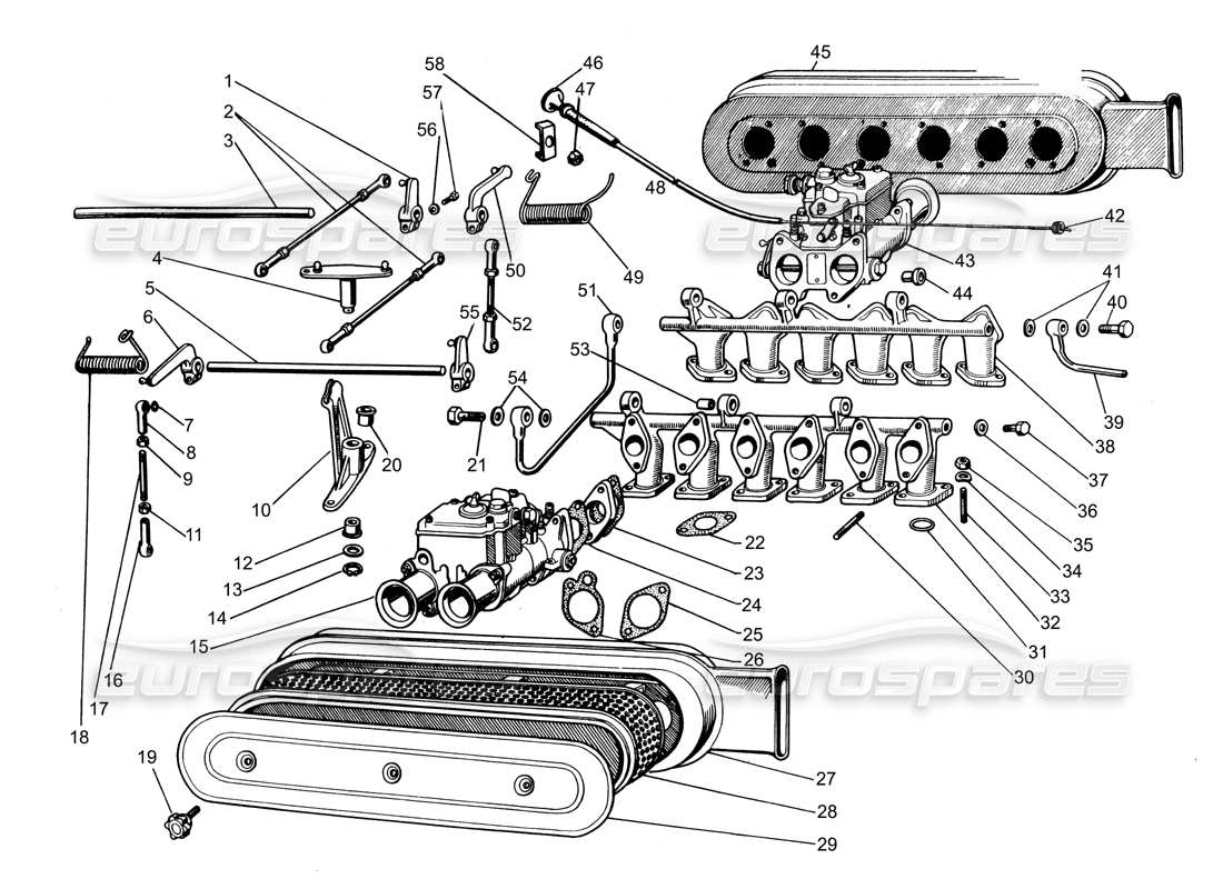 lamborghini espada diagramme des pièces des collecteurs d'admission