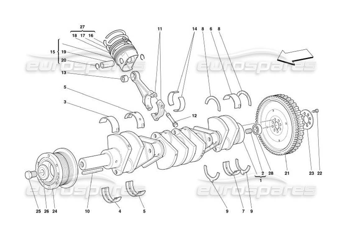 ferrari 575 superamerica arbre d'entraînement - schéma des pièces des bielles et des pistons