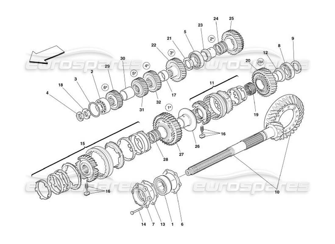 ferrari 575 superamerica schéma des pièces des engrenages à arbre posé