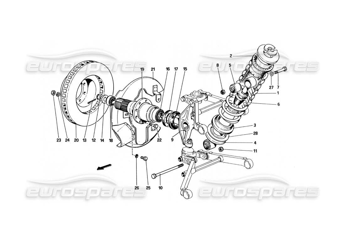 ferrari 512 bbi suspension avant - amortisseurs schéma des pièces