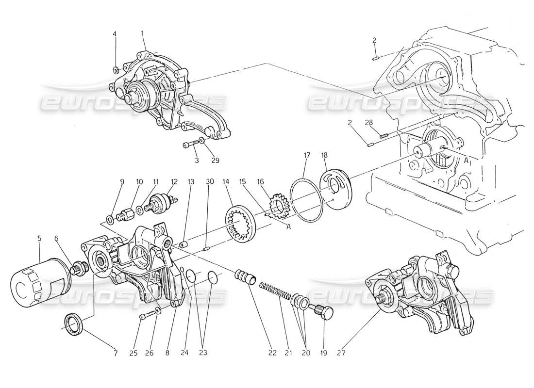 maserati karif 2.8 pompe à eau - pompe à huile schéma des pièces