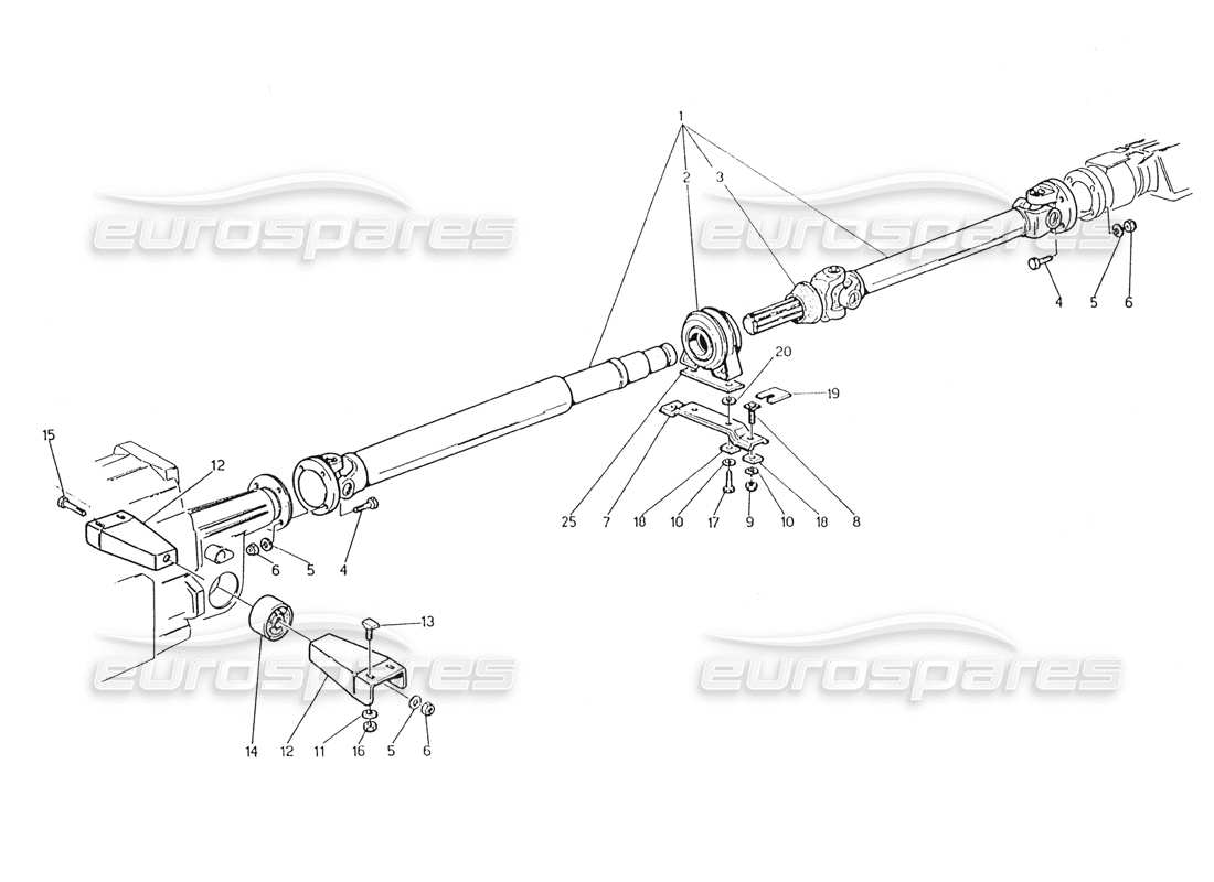 maserati karif 2.8 diagramme des pièces de l'arbre d'hélice et du support