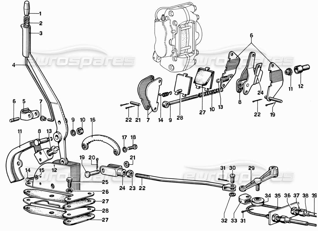 ferrari 365 gt 2+2 (mechanical) commande de frein à main schéma des pièces