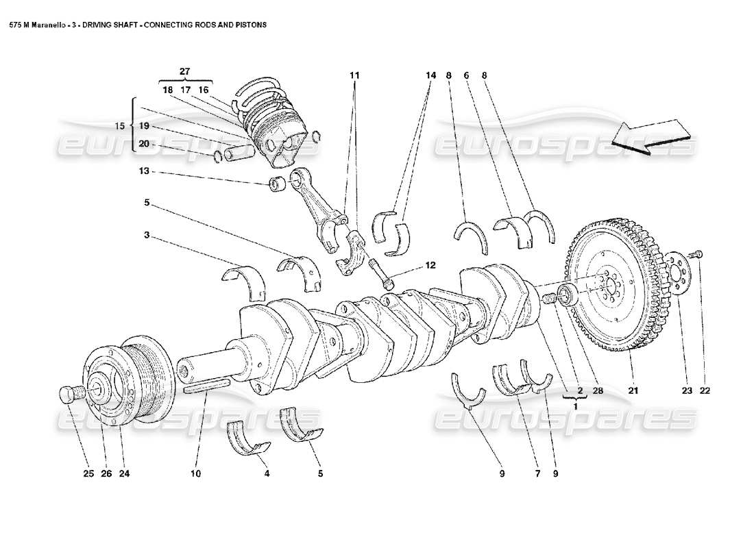 ferrari 575m maranello schéma des pièces des bielles et des pistons de l'arbre d'entraînement