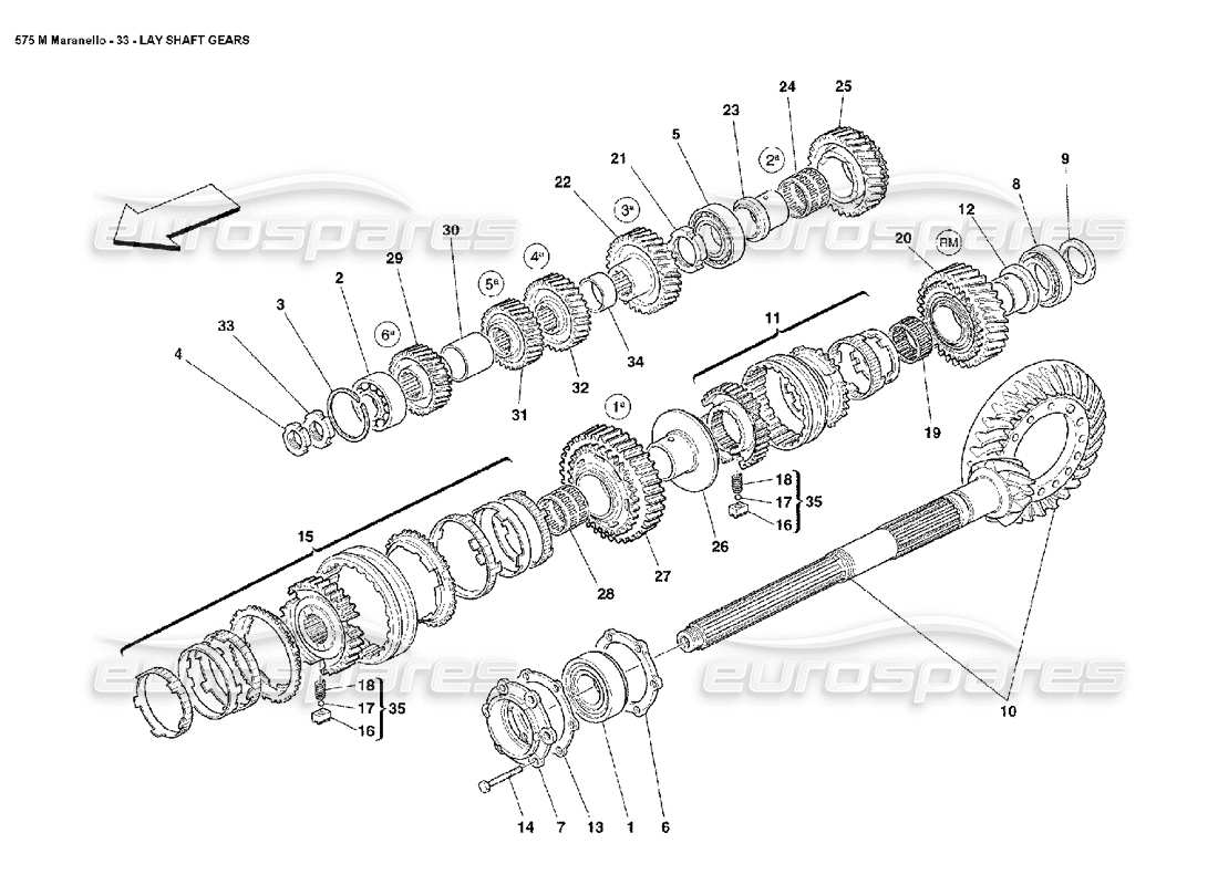 ferrari 575m maranello schéma des pièces des engrenages à arbre posé