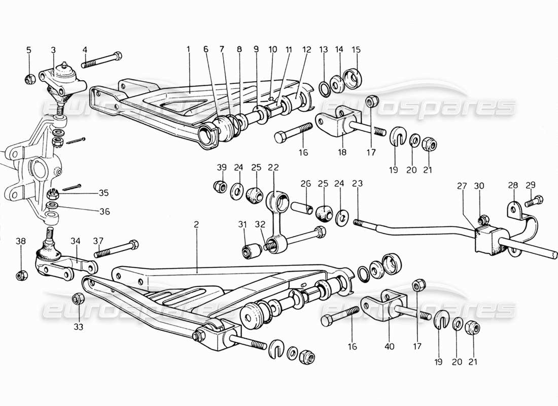 ferrari 206 gt dino (1969) suspension avant - schéma des pièces des leviers