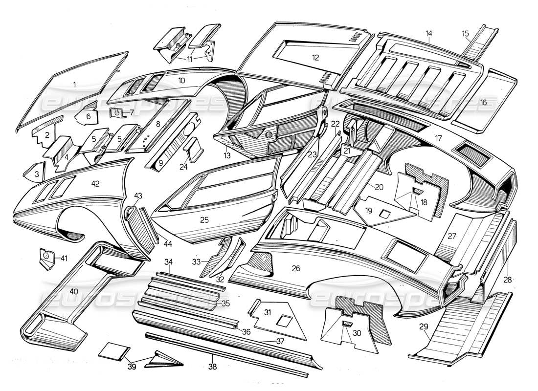 lamborghini countach lp400 diagramme des pièces des couvertures extérieures