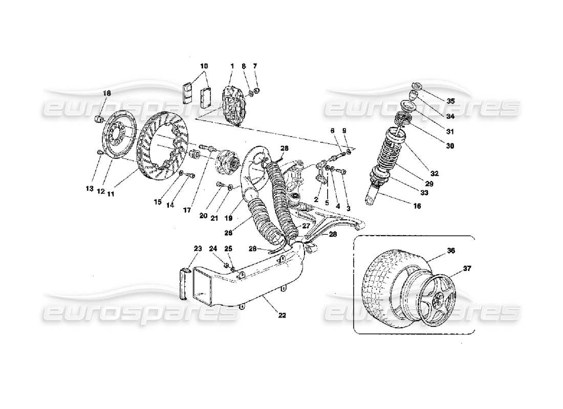 ferrari 355 challenge (1996) freins - amortisseurs - prise d'air avant - roues schéma des pièces