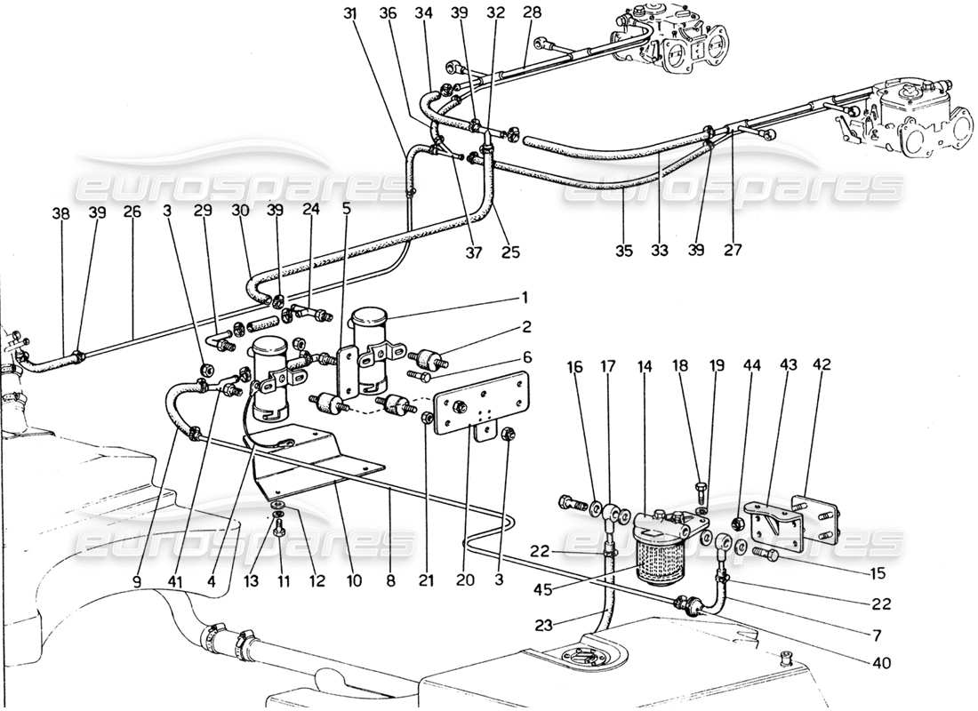 ferrari 365 gt4 2+2 (1973) pompes à carburant et tuyaux de carburant schéma des pièces