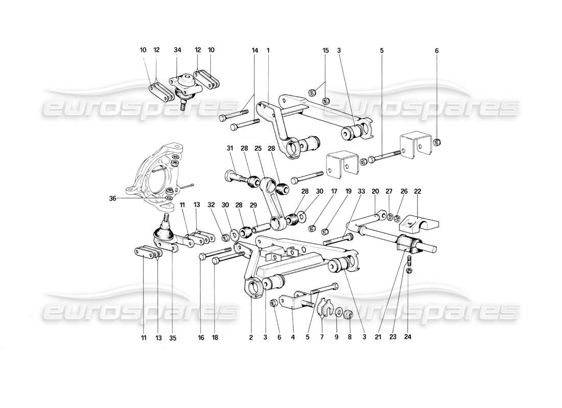 ferrari mondial 3.0 qv (1984) suspension avant - triangles schéma des pièces
