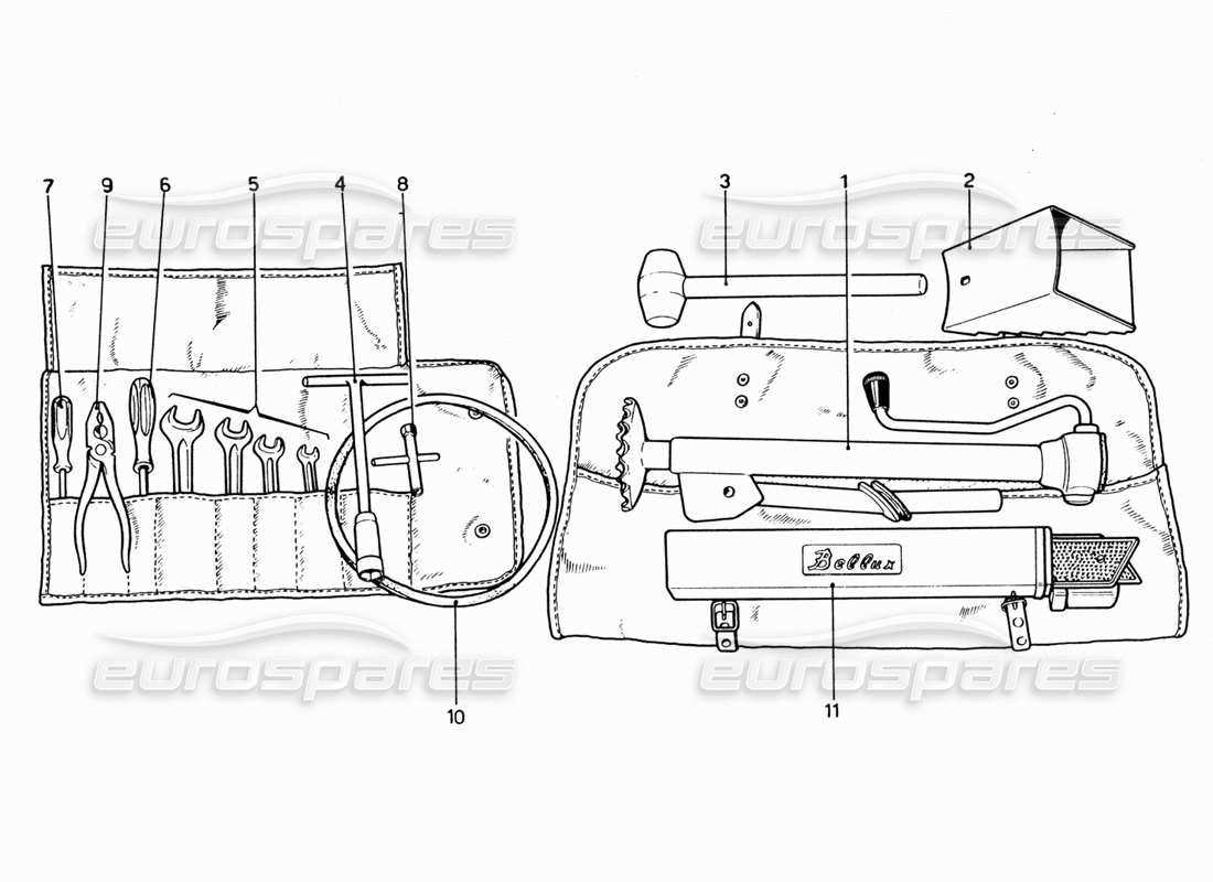 ferrari 206 gt dino (1969) schéma des pièces du kit d'outils