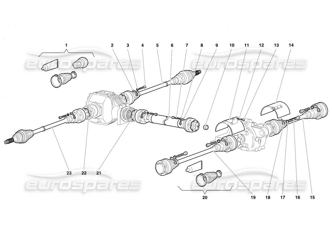 lamborghini diablo vt (1994) diagramme des pièces des arbres de transmission et de l'arbre d'hélice