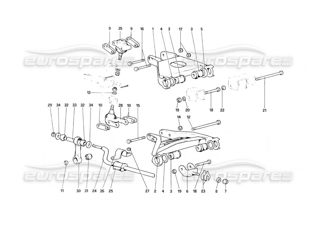 ferrari 308 quattrovalvole (1985) suspension avant - triangles schéma des pièces