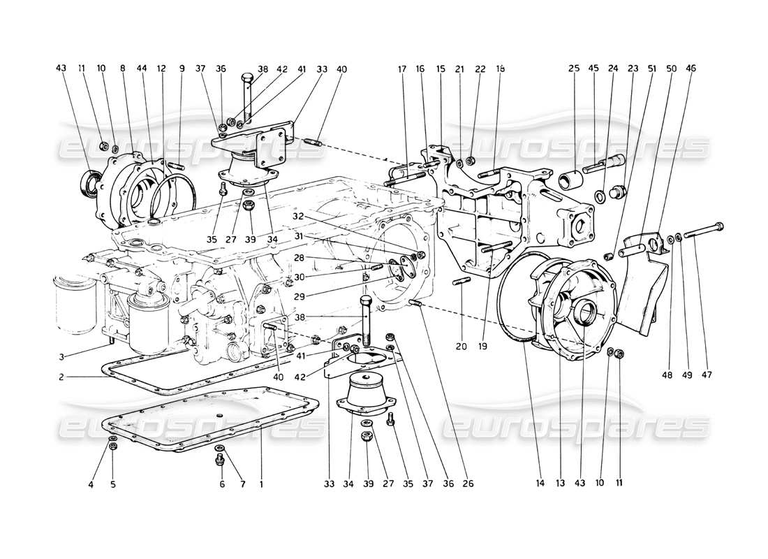 ferrari 512 bb boîte de vitesses - supports et couvercles schéma des pièces