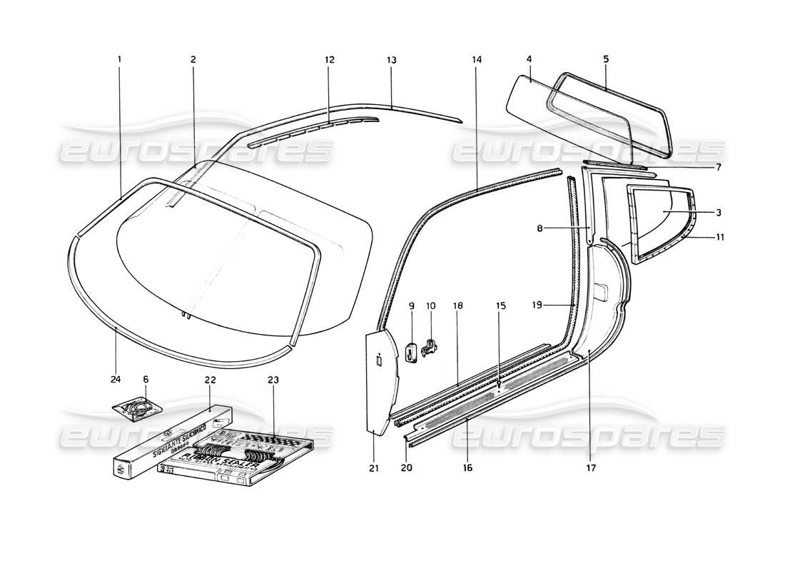 ferrari 512 bb diagramme des pièces de lunettes