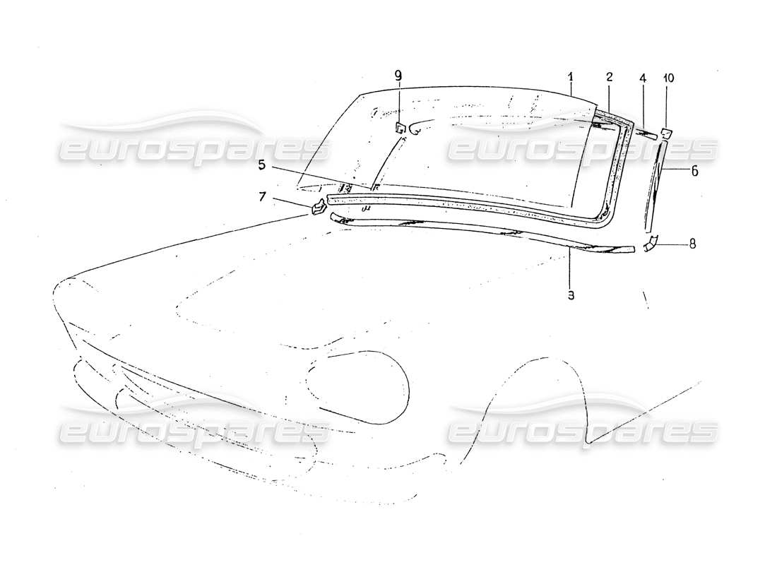 ferrari 330 gt 2+2 (coachwork) écran avant - diagramme des pièces des garnitures