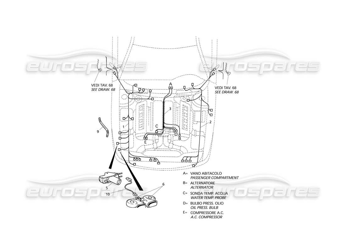 maserati qtp v6 evoluzione système électrique : compartiment moteur schéma des pièces