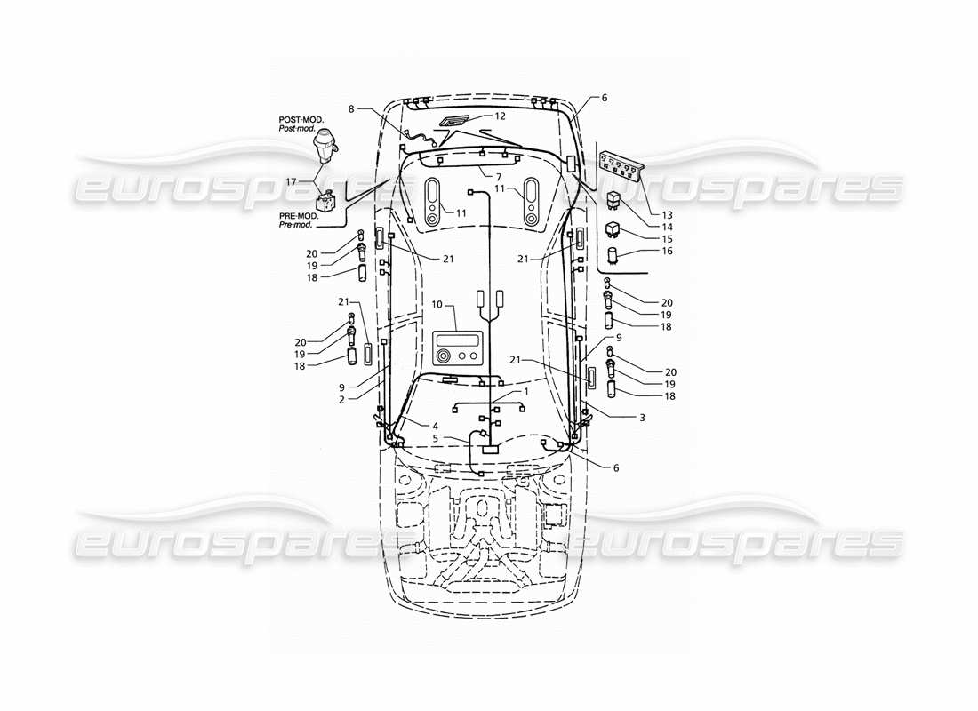maserati qtp. 3.2 v8 (1999) système électrique : coffre - portes - compartiment passager (lh drive) schéma des pièces